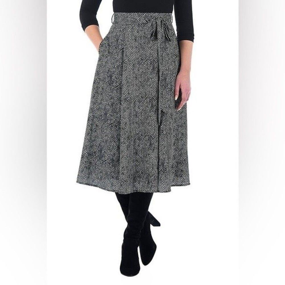 eShakti Herringbone Print Crepe Skirt Missing Belt Circle Fit and flare xsmall‎